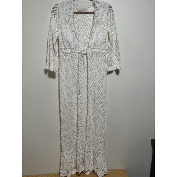 Temptation Positano Other - TEMPTATION POSITANO Lace Embroidered Crochet Long Open Dress Coverup Sz M